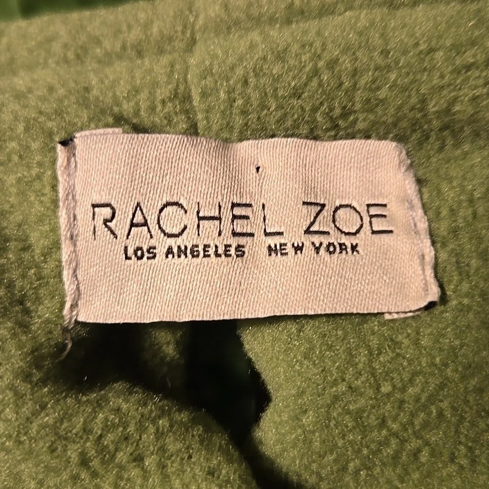 Rachel Zoe Shiny Green Fleece Lined Removeable Hood Back Pocket Dog Coat Sz L